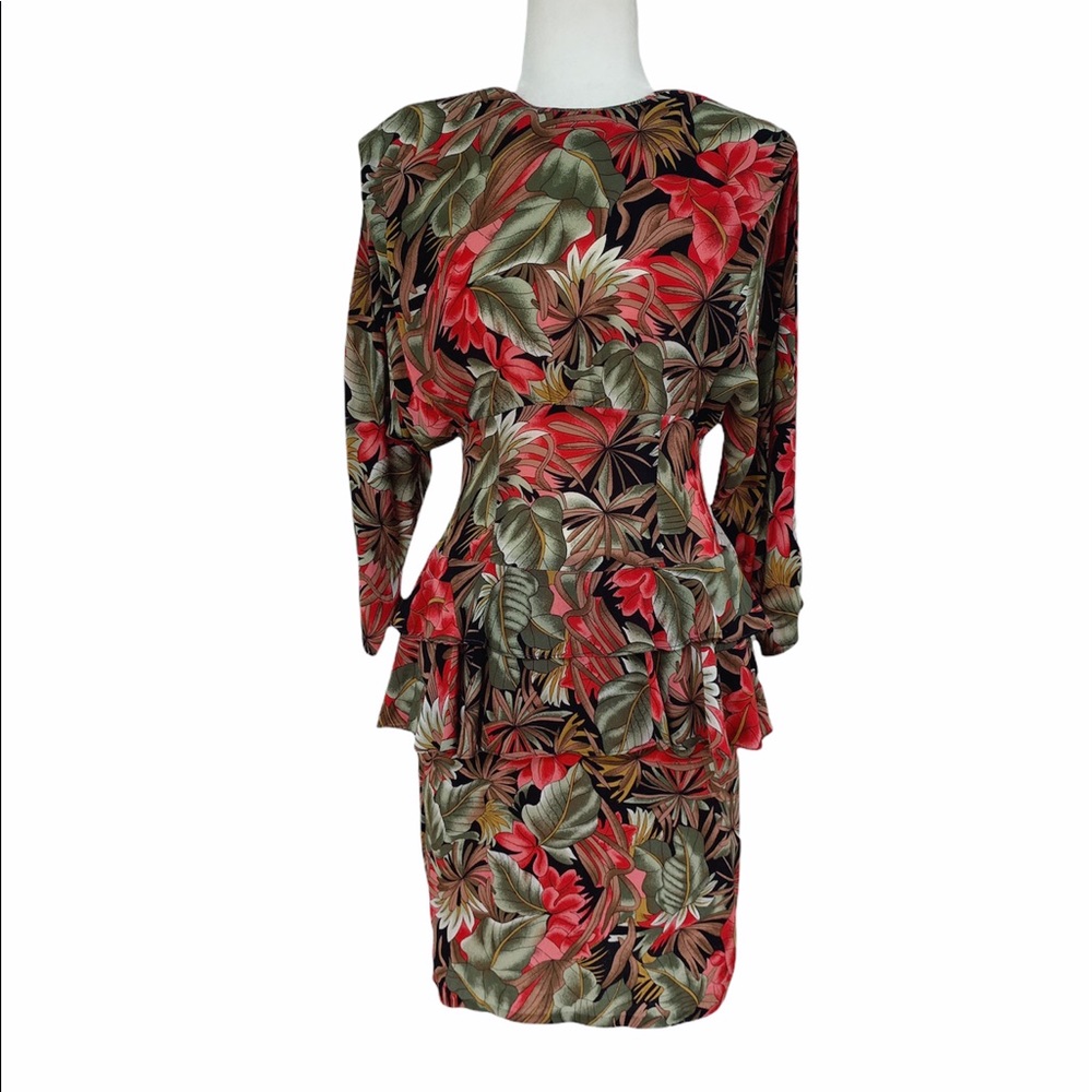 Vintage Phoebe Brand Tropical Print 90s Dress with Ruffles